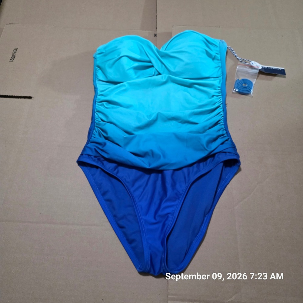 Sonnet Shores Women Blue Ombre Ruched One Piece Swimsuit Size 10 NWT